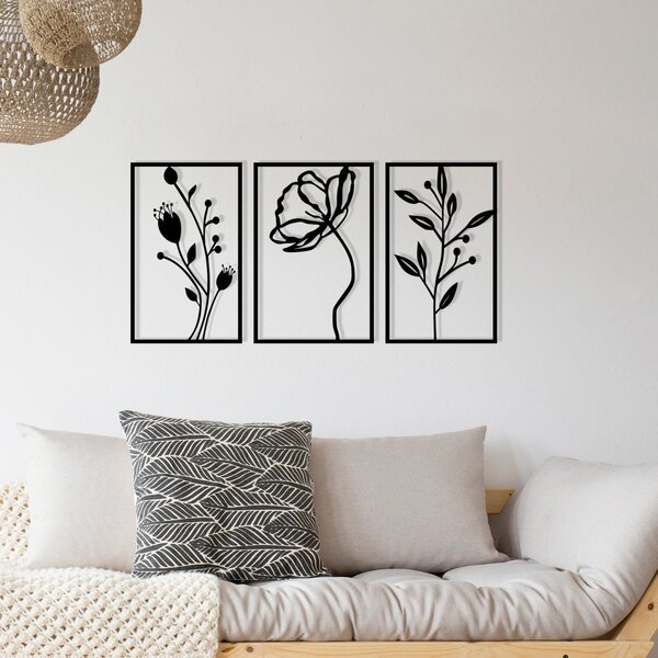 Μεταλλικός πίνακας Flowers Μαύρο 70x39 cm