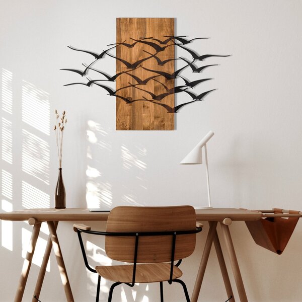 Πίνακας από ξύλο και μέταλλο Migration Μαύρο 86x58 cm