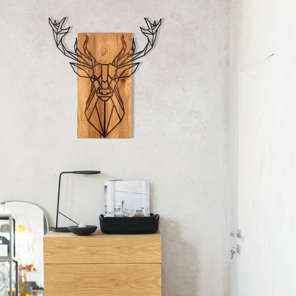 Πίνακας από ξύλο και μέταλλο Deer Μαύρο 61x66 cm
