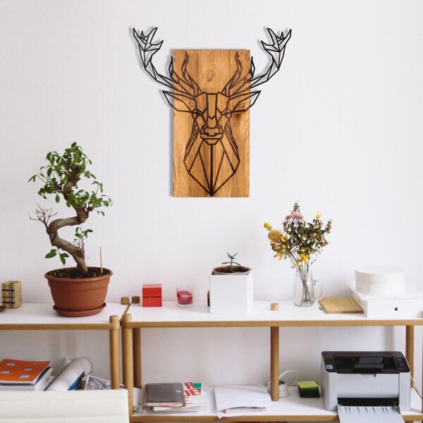 Πίνακας από ξύλο και μέταλλο Deer Μαύρο 61x66 cm