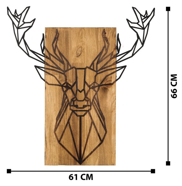 Πίνακας από ξύλο και μέταλλο Deer Μαύρο 61x66 cm