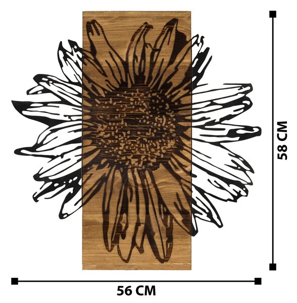 Πίνακας από ξύλο και μέταλλο Daisy Μαύρο 56x58 cm