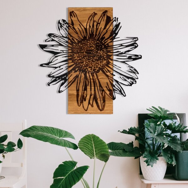 Πίνακας από ξύλο και μέταλλο Daisy Μαύρο 56x58 cm
