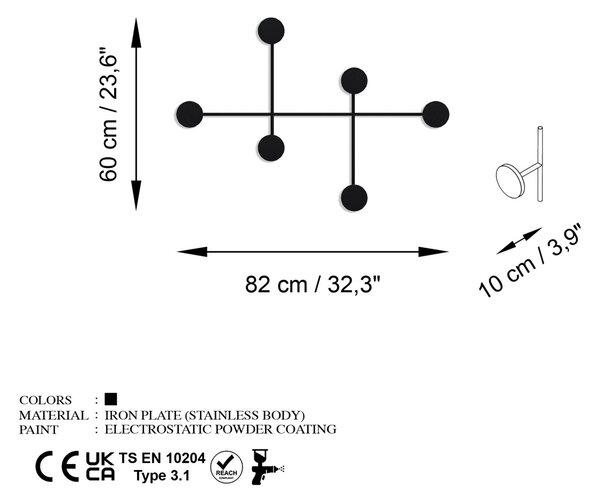 Μεταλλική Κρεμάστρα Dama Μαύρο 82x60x10 cm