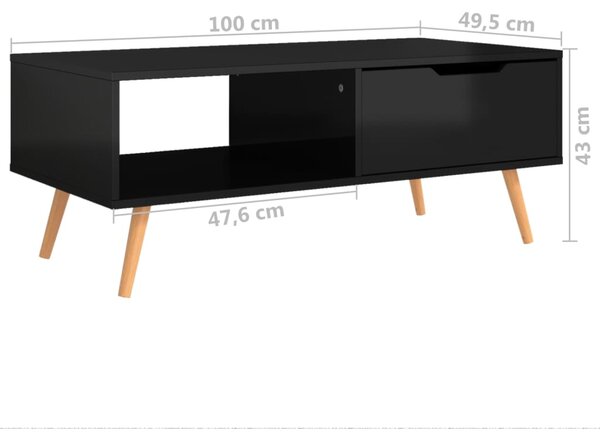 VidaXL Τραπεζάκι Σαλονιού Γυαλιστερό Μαύρο 100x49,5x43 εκ. Επ Ξύλο