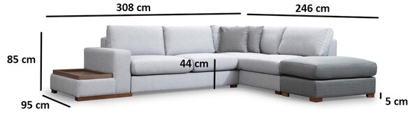 Γωνιακός Καναπές Loop Γκρι 246x308x85 cm