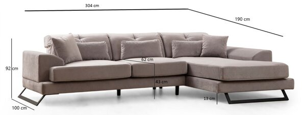Γωνιακός Καναπές Frido Ανοιχτό Γκρι 109x304x92 cm