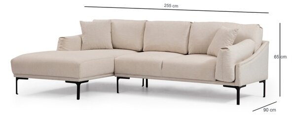 Γωνιακός Καναπές Leo Κρεμ 255x150x65 cm