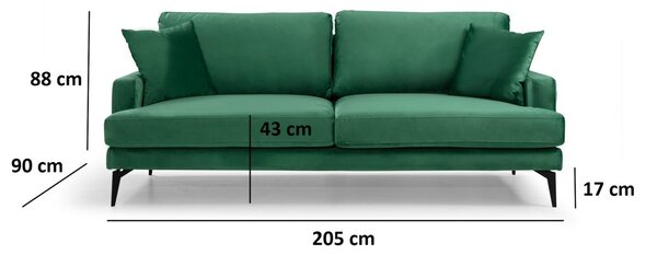 3θέσιος καναπές Papira Πράσινο 205x90x88 cm