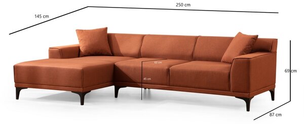 Γωνιακός Καναπές Petra Πορτοκαλί 145x250x69 cm