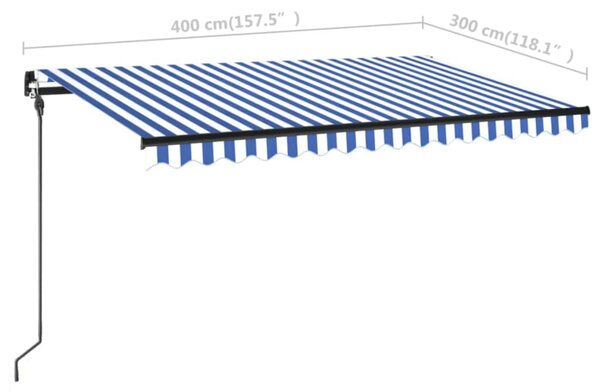 VidaXL Τέντα Συρόμενη Χειροκίνητη με LED Μπλε / Λευκό 400 x 300 εκ