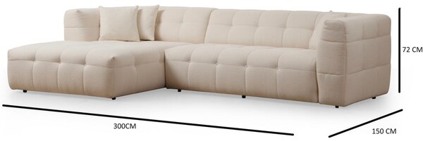 Αριστερός Modular Γωνιακός Καναπές Cady Μπεζ 300x150x72 cm