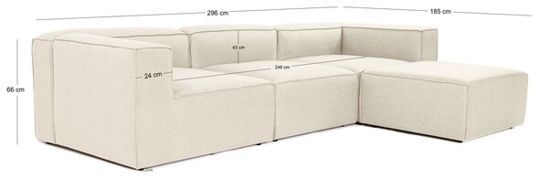 Δεξιός Γωνιακός Καναπές Fora Εκρού 296x185x66 cm