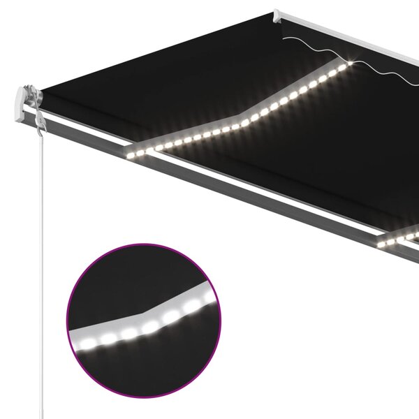 VidaXL Τέντα Συρόμενη Χειροκίνητη με LED Ανθρακί 4x3 μ