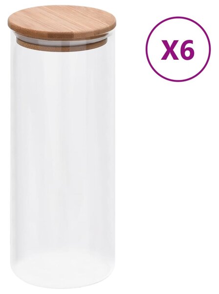 VidaXL Βάζα 6 τεμ. 1000 ml Γυάλινα με Καπάκι από Μπαμπού