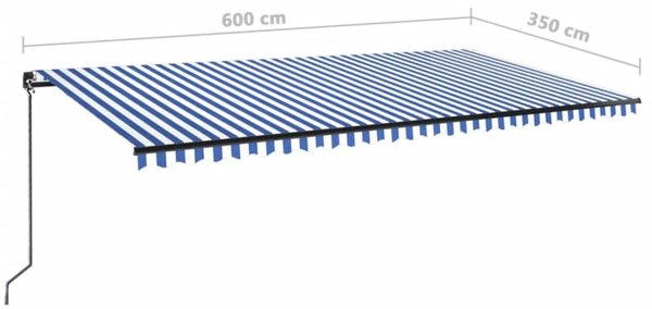 VidaXL Τέντα Συρόμενη Χειροκίνητη με LED Μπλε / Λευκό 600x350 εκ