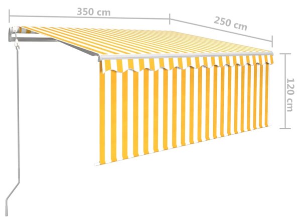 VidaXL Τέντα Αυτ. με Σκίαστρο/LED/Αισθ. Ανέμου Κίτρινο/Λευκό 3,5x2,5 μ