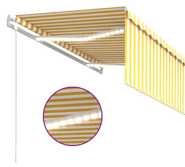 VidaXL Τέντα Αυτ. με Σκίαστρο/LED/Αισθ. Ανέμου Κίτρινο/Λευκό 3,5x2,5 μ