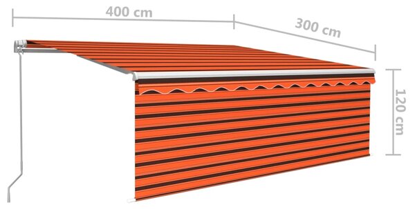 VidaXL Τέντα Συρόμενη Χειροκίνητη με Σκίαστρο Πορτοκαλί/Καφέ 4 x 3 μ