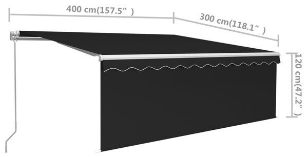 VidaXL Τέντα Συρόμενη Χειροκίνητη με Σκίαστρο Ανθρακί 4 x 3 μ