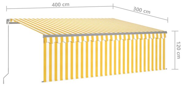 VidaXL Τέντα Συρόμενη Χειροκίνητη με Σκίαστρο Κίτρινο / Λευκό 4 x 3 μ