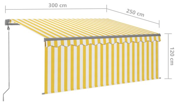 VidaXL Τέντα Αυτόματη με Σκίαστρο/LED/Αισθ. Ανέμου Κίτρ./Λευκό 3x2,5 μ