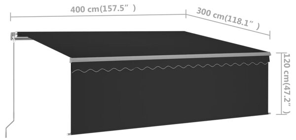 VidaXL Τέντα Συρόμενη Χειροκίνητη με Σκίαστρο & LED Ανθρακί 4 x 3 μ