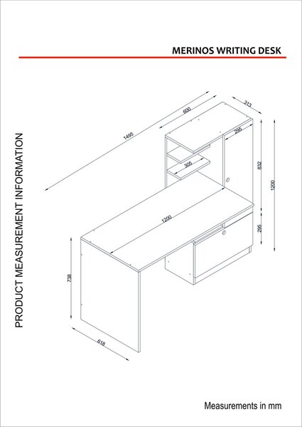 Γραφείο Merinos Λευκό 120x73.8x61.8 cm