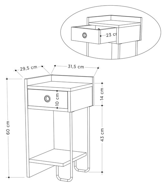 Κομοδίνο Sirius Δρυς 32x61x30 cm