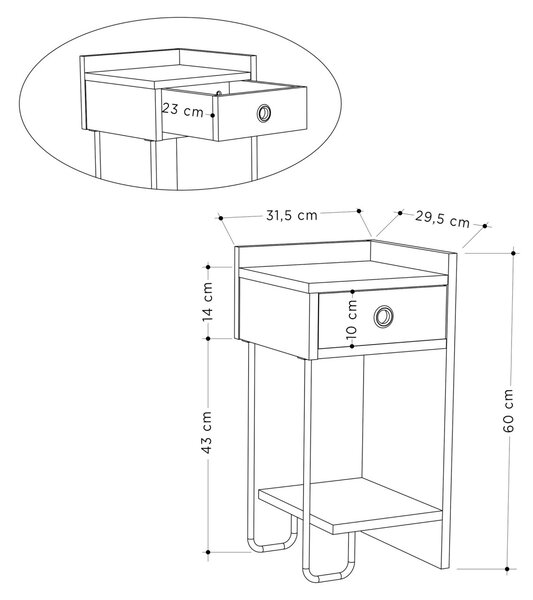 Κομοδίνο Sirius Δρυς 32x61x30 cm