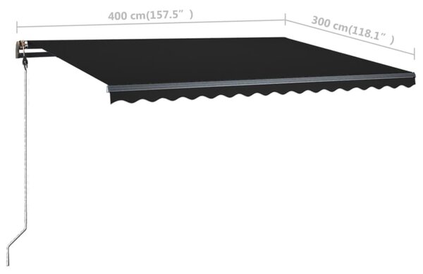 VidaXL Τέντα Συρόμενη Χειροκίνητη με LED Ανθρακί 400 x 300 εκ