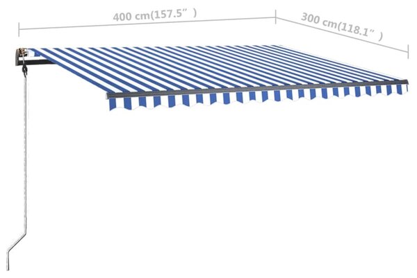 VidaXL Τέντα Συρόμενη Χειροκίνητη Ανεξάρτητη Μπλε/Λευκό 400x300 εκ