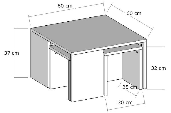 Σετ τραπεζάκια σαλονιού Ortanca Δρυς 60x60x37 cm