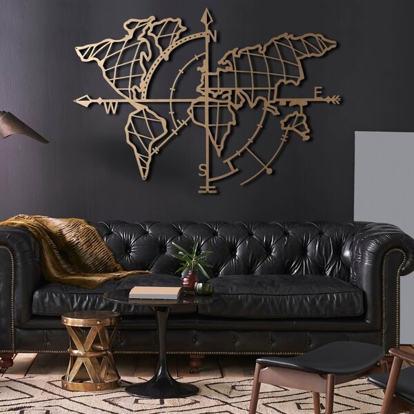 Μεταλλικός πίνακας World Χρυσό 65x95 cm