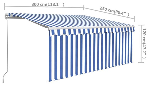 VidaXL Τέντα Συρόμενη Χειροκίνητη με Σκίαστρο Μπλε / Λευκό 3 x 2,5 μ