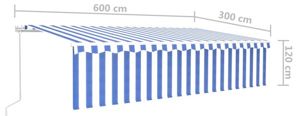 VidaXL Τέντα Συρόμενη Χειροκίνητη με Σκίαστρο Μπλε / Λευκό 6 x 3 μ