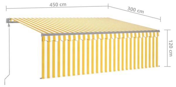 VidaXL Τέντα Αυτόματη με Σκίαστρο/LED/Αισθ. Ανέμου Κίτρ/Λευκό 4,5x3 μ