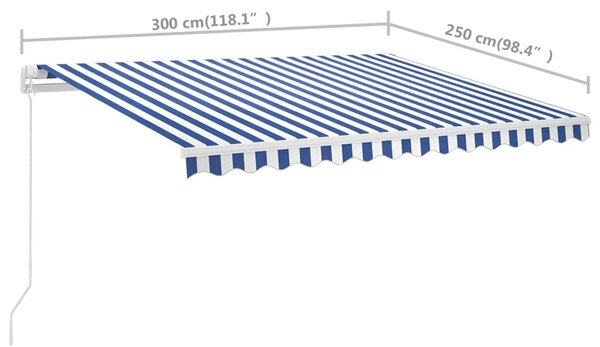 VidaXL Τέντα Συρόμενη Χειροκίνητη Ανεξάρτητη Μπλε/Λευκό 300 x 250 εκ