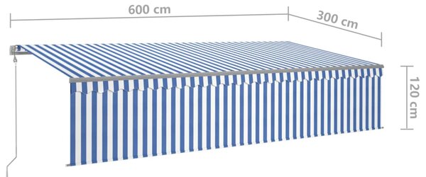 VidaXL Τέντα Συρόμενη Αυτόματη με Σκίαστρο Μπλε / Λευκό 6 x 3 μ