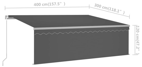 VidaXL Τέντα Συρόμενη Χειροκίνητη με Σκίαστρο Ανθρακί 4 x 3 μ
