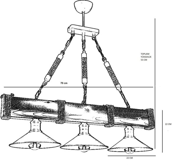 Φωτιστικό οροφής Kutuk Καρυδί 70x20x75 cm