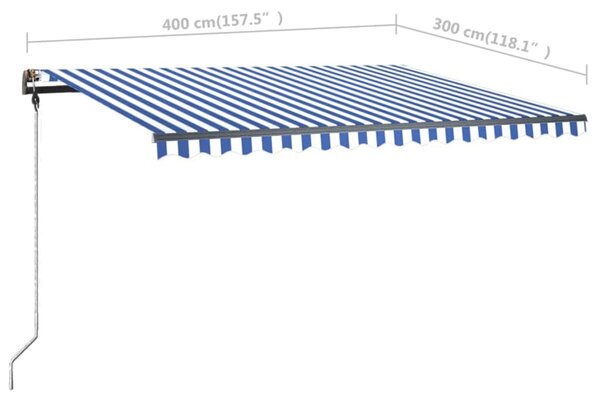 VidaXL Τέντα Συρόμενη Χειροκίνητη με LED Μπλε / Λευκό 400 x 300 εκ