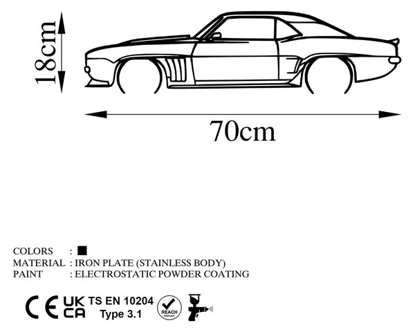 Μεταλλικός πίνακας Chevrolet Μαύρο 70x18 cm