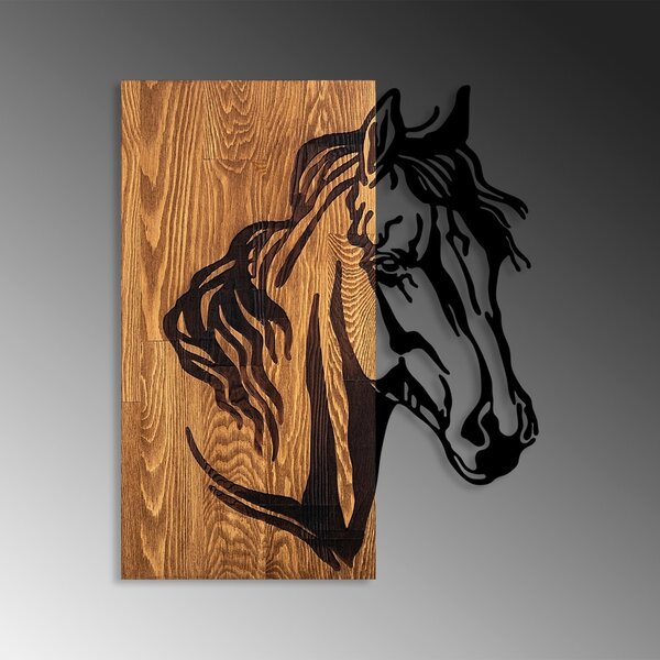 Πίνακας από ξύλο και μέταλλο Horse Καρυδί 48x57 cm