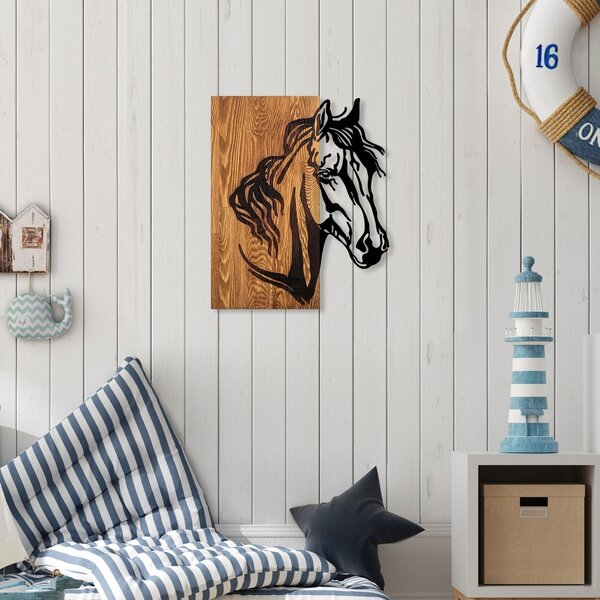 Πίνακας από ξύλο και μέταλλο Horse Καρυδί 48x57 cm