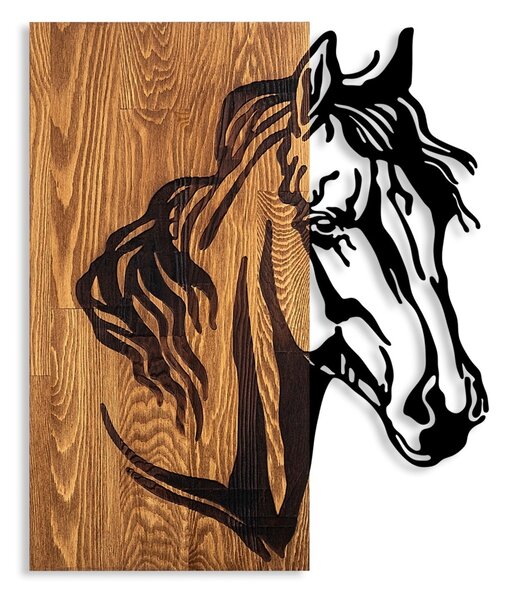Πίνακας από ξύλο και μέταλλο Horse Καρυδί 48x57 cm