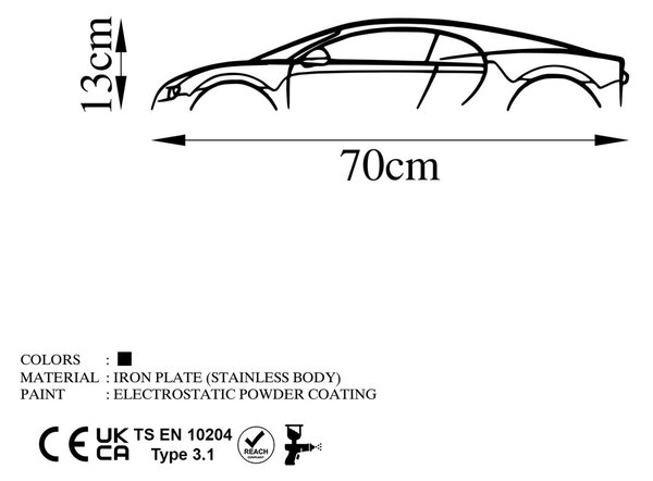 Μεταλλικός πίνακας Bugatti Μαύρο 70x13 cm