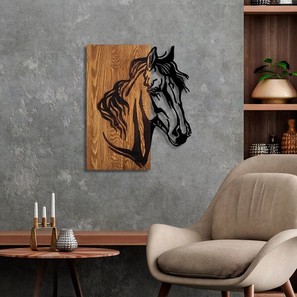 Πίνακας από ξύλο και μέταλλο Horse Καρυδί 48x57 cm