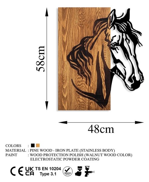 Πίνακας από ξύλο και μέταλλο Horse Καρυδί 48x57 cm
