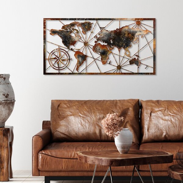 Μεταλλικός πίνακας World Πολύχρωμος 120x60x1.5 cm